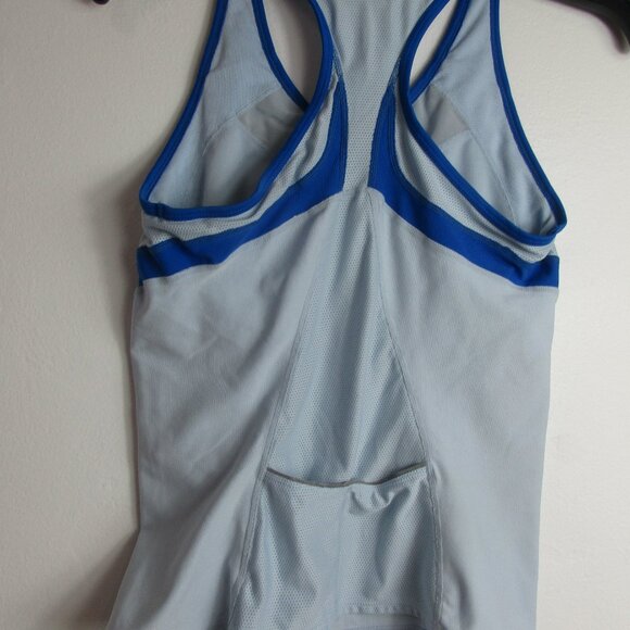 A+ Nike Fit Dry Activewear Top Women Medium Gray Blue Mesh Swoosh Logo Racerback - Picture 7 of 15